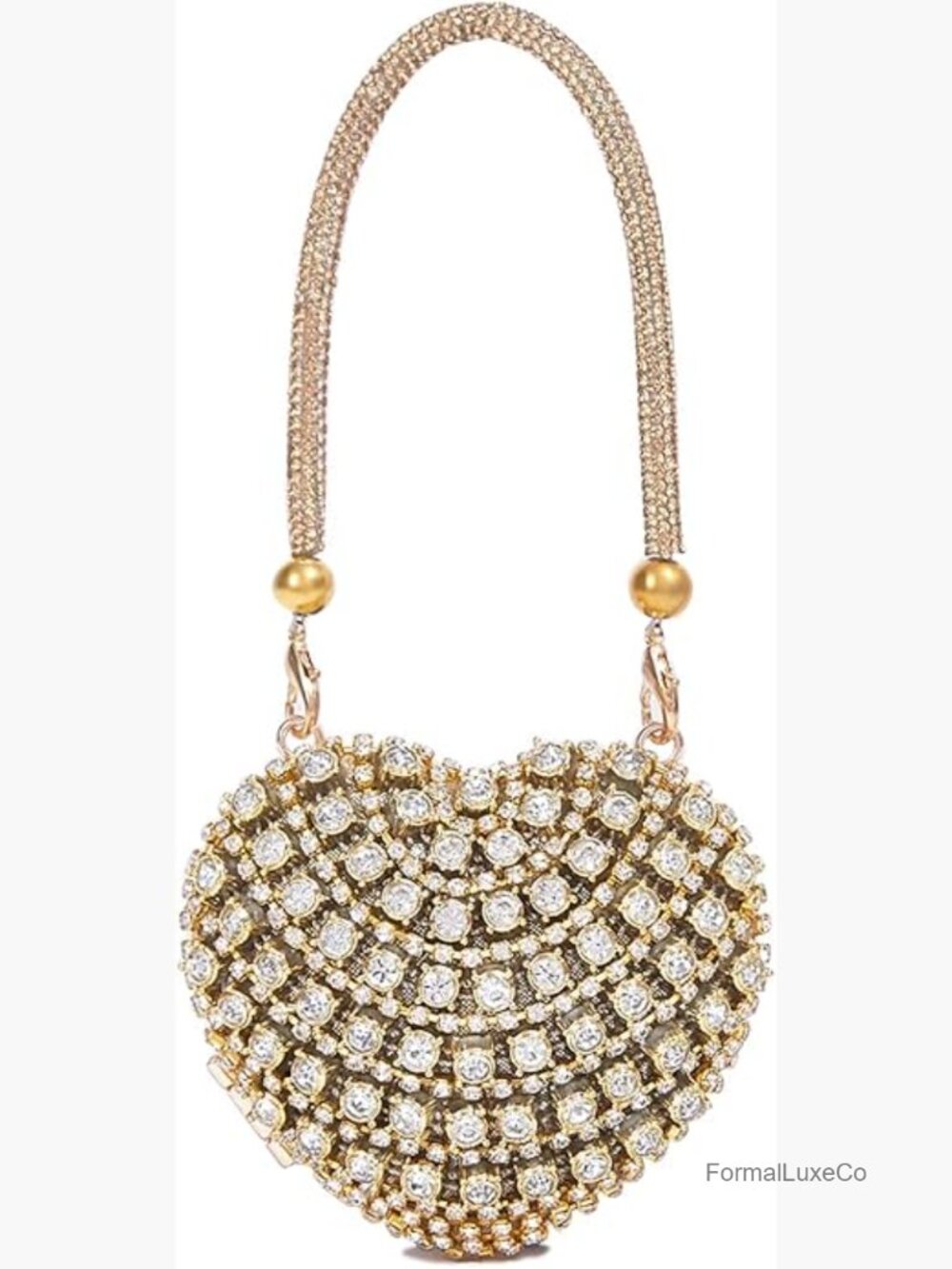 Sparkling Rhinestone Heart Clutch Evening Bag with Chain Strap